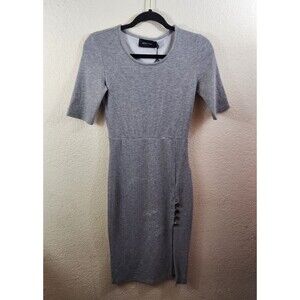 Nwt MinkPink Womens S Gray Round Neck Short Sleeve Bodycon Midi Dress